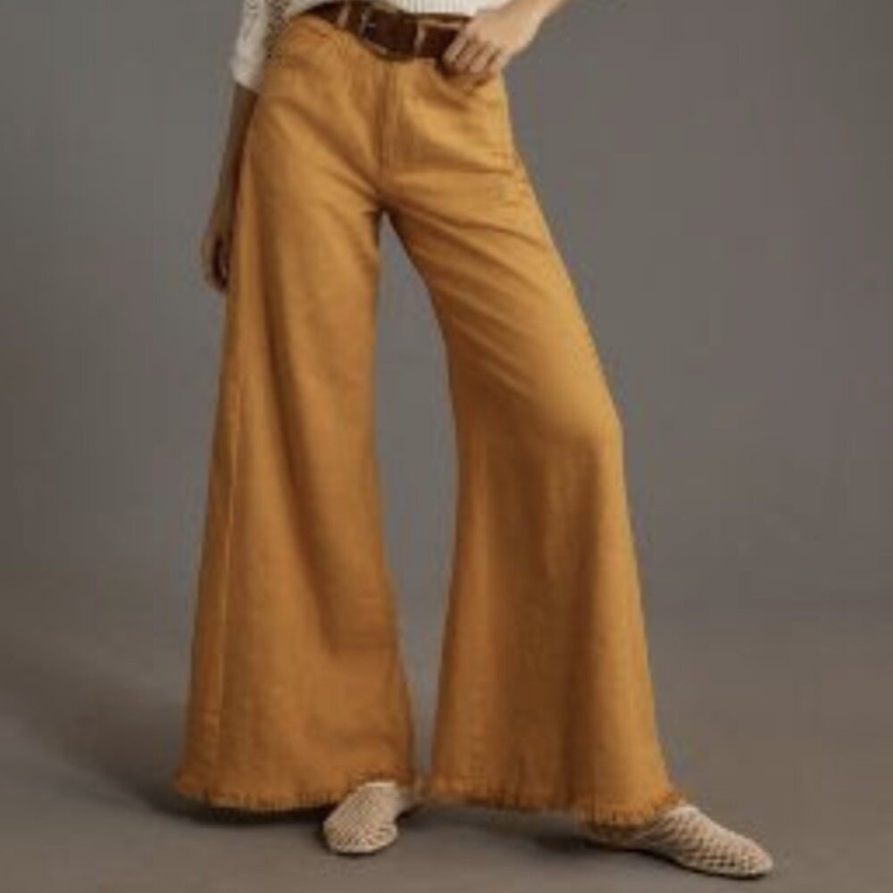 The Adi Mid-Rise Frayed Relaxed Flare Pants by Pilcro: Linen Edition